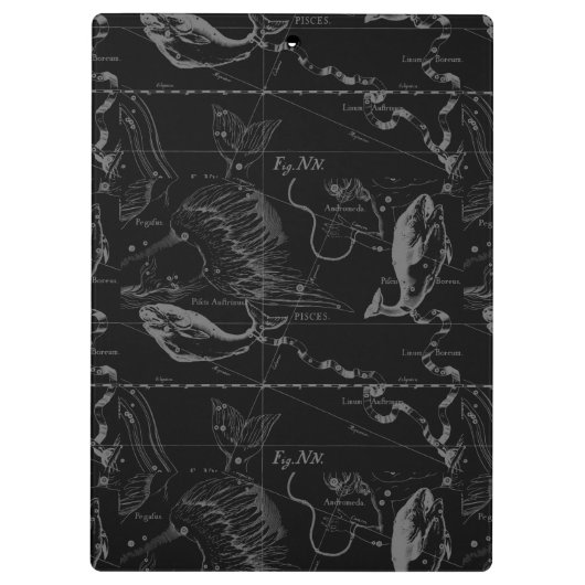 Pisces Constellation Hevelius 1690 auf Schwarz Klemmbrett (Rückseite)