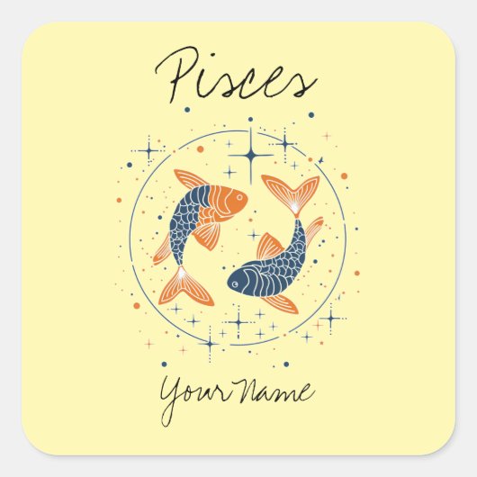 Pisces Constellation Line Art Quadratischer Aufkleber (Vorderseite)