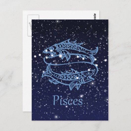 Pisces Constellation und Zodiac Sign with Stars Postkarte (Vorne/Hinten)