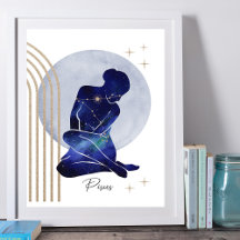Pisces Feminine Blue Gold Zodiac Design