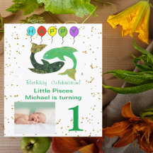 Pisces First Birthday Gold, Balloons & Foto