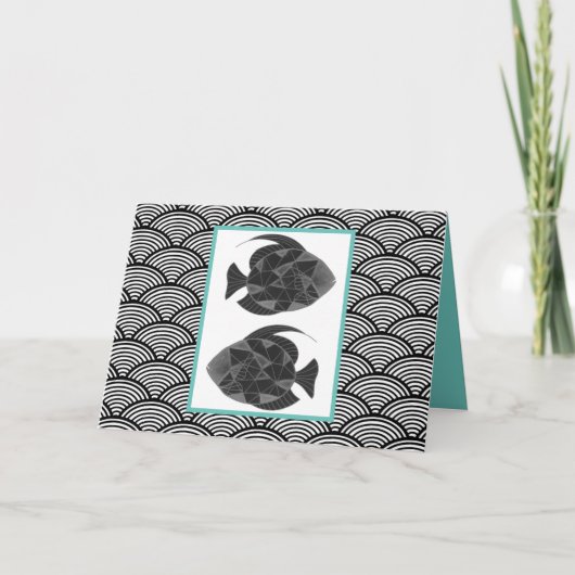 Pisces Fish Schwarz-weiß Aqua Zodiac Japan Geburts Karte (Vorderseite)