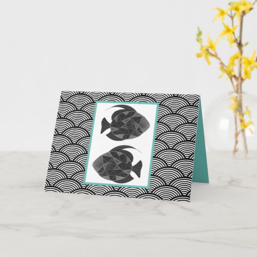 Pisces Fish Schwarz-weiß Aqua Zodiac Japan Geburts Karte (Gelbe Blume)