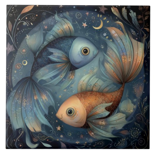 Pisces Fish Zodiac Astrology Celestial Birthday Fliese (Vorderseite)