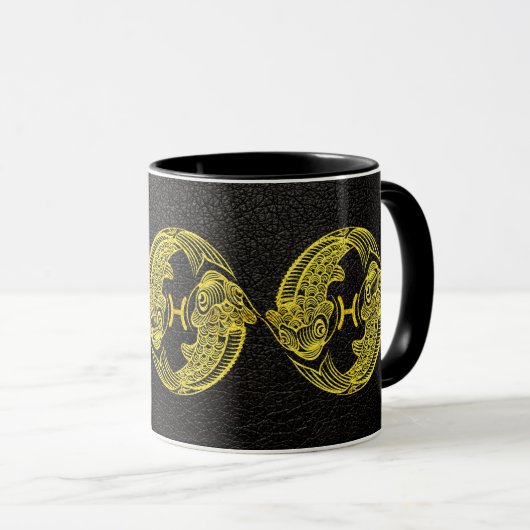 Pisces Gold auf Leder Tasse (VorderseiteRechts)