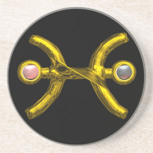 PISCES GOLD ZODIAC BIRTHDAY JEWEL Pearls ,Black Getränkeuntersetzer