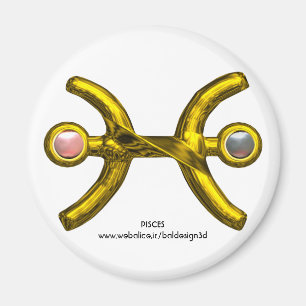 PISCES Gold Zodiac Geburtstagszeichen, Weißrosa Pe Magnet