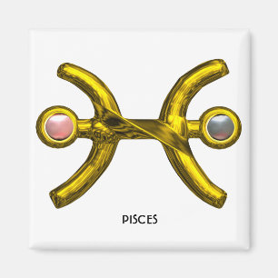 PISCES Gold Zodiac Geburtstagszeichen, Weißrosa Pe Magnet