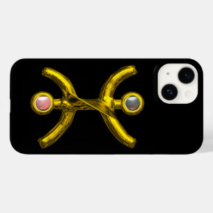 PISCES GOLD ZODIAC JEWEL Pink White Pearls Black Case-Mate iPhone 14 Hülle
