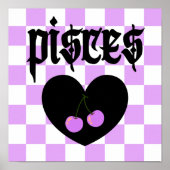 Pisces Gothic Aesthetic Checkered Cherry Art Poster (Vorne)