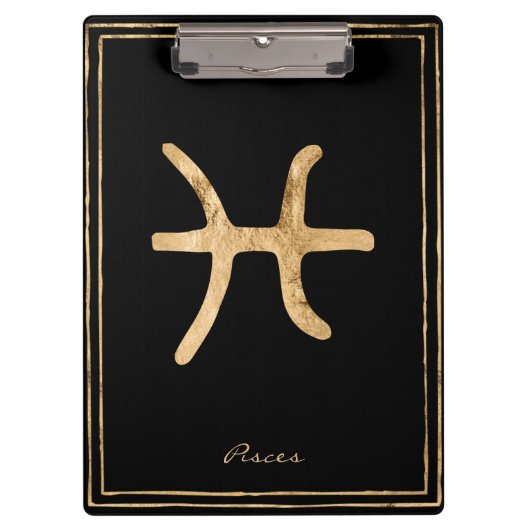 Pisces Hammergoldstylisierte Astrologie-Symbol Klemmbrett (Vorderseite)