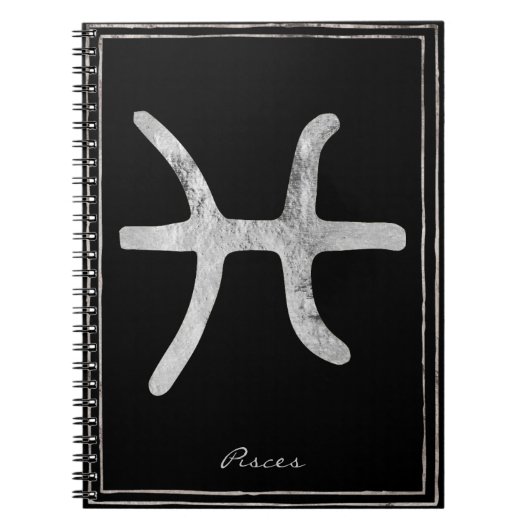 Pisces Hammersilber stilisierte Astrologie-Symbol Notizblock (Vorderseite)