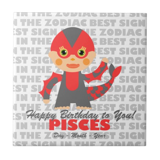 Pisces Happy Birthday Fliese (Vorderseite)