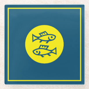 Pisces Horoskop Gelb Blau Modern Minimalistisch Glasuntersetzer