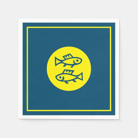 Pisces Horoskop Gelb Blau Modern Minimalistisch Serviette (Vorderseite)