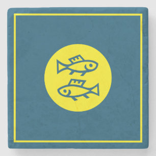 Pisces Horoskop Gelb Blau Modern Minimalistisch Steinuntersetzer