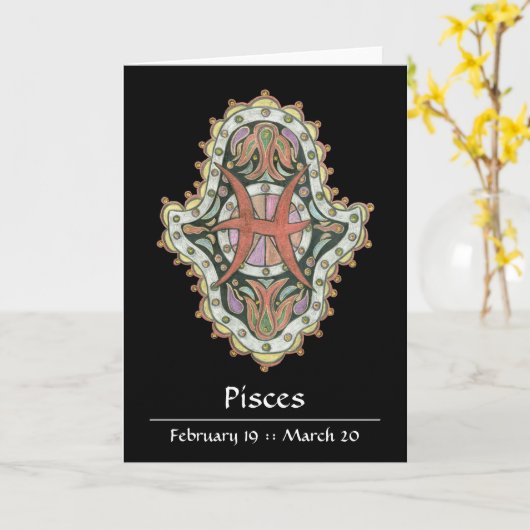 Pisces Khamsa Note Card Karte (Gelbe Blume)