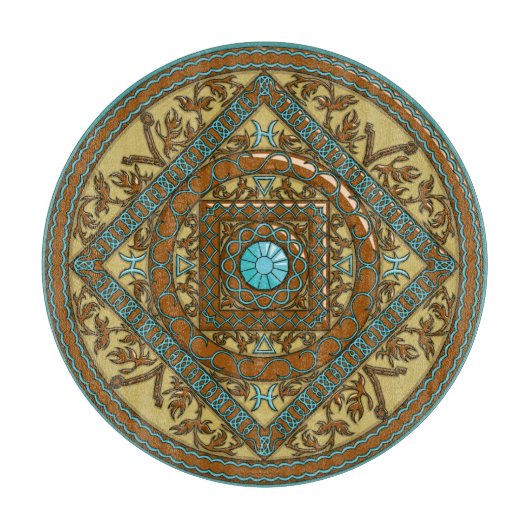 Pisces Mandala Glas Cutting Board Schneidebrett (Vorderseite)