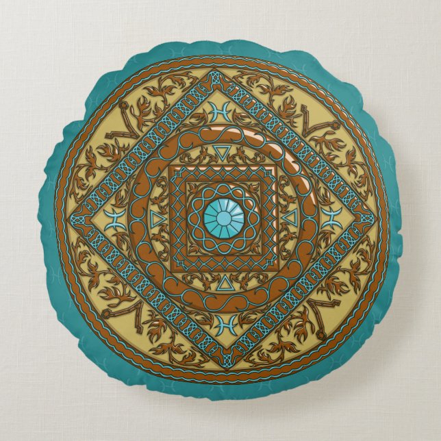 Pisces Mandala Round Pillow Rundes Kissen (Vorderseite)