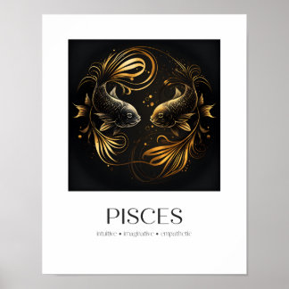 Pisces Poster Black & Gold Elegantes Zodiac-Gesche