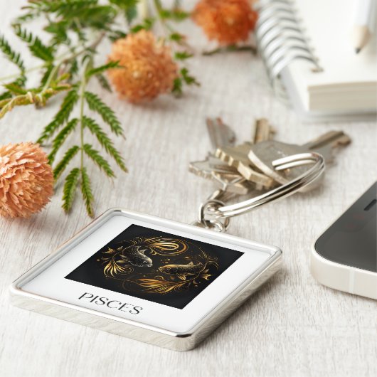 Pisces Schlüsselanhänger Black and Gold Zodiac Sig (Seite)