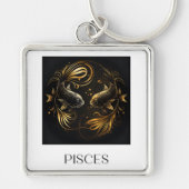Pisces Schlüsselanhänger Black and Gold Zodiac Sig (Vorne)