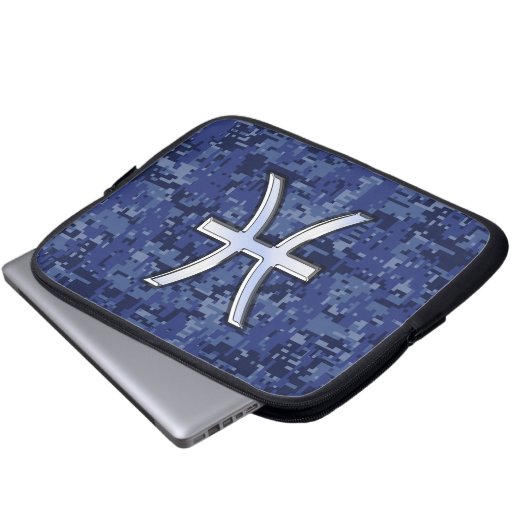 Pisces Sign Navy Blue Digital Camouflage Laptopschutzhülle (Vorne Knopf)