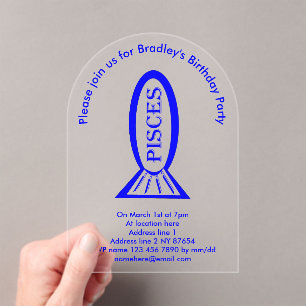 Pisces Star Sign Fish Custom Geburtstagsparty Acryleinladungen