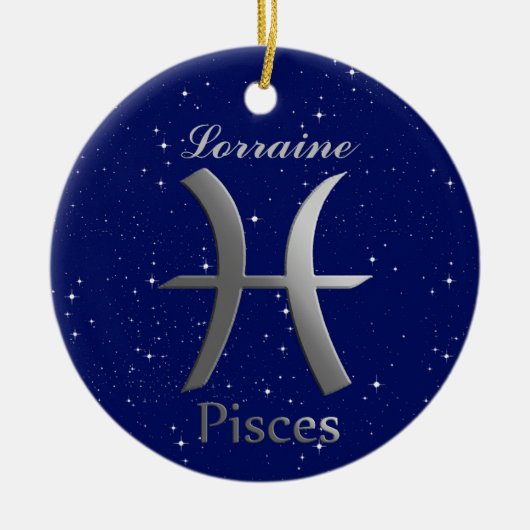 Pisces Sun Sign Symbol mit Name Keramik Ornament (Vorne)