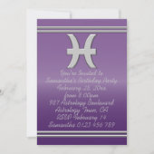 Pisces Symbol in Chrome auf Amethyst Birthday Part Einladung (Vorderseite)