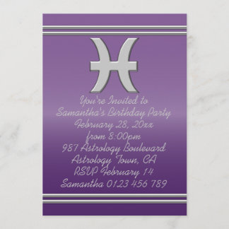 Pisces Symbol in Chrome auf Amethyst Birthday Part Einladung