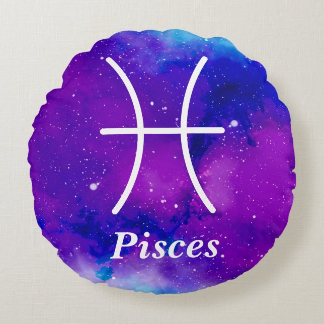 Pisces Symbol Lila Blauer Leerraum Nebel Rundes Kissen (Vorderseite)