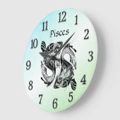 Pisces the Fish Zodiac Clock Green Große Wanduhr (Winkel)