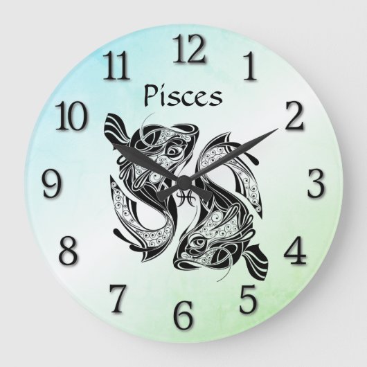 Pisces the Fish Zodiac Clock Green Große Wanduhr (Vorderseite)