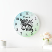 Pisces the Fish Zodiac Clock Green Große Wanduhr (Zuhause)