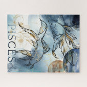 Pisces twin fish zodiac black gold flowers planets puzzle (Horizontal)