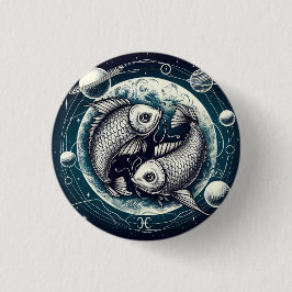 Pisces Yin Yang Koi Fish Astrology Zodiac Sign Button