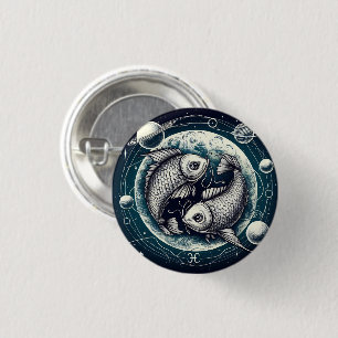 Pisces Yin Yang Koi Fish Astrology Zodiac Sign Button
