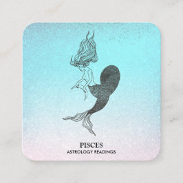 *~* PISCES Zodiac Astrologie Lesen Aqua Glitzer Quadratische Visitenkarte