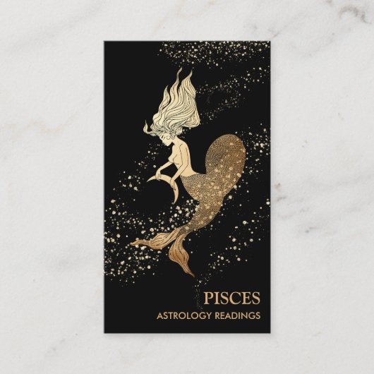 *~* PISCES Zodiac Astrologie Lesen Gold Schwarz Visitenkarte (Vorderseite)