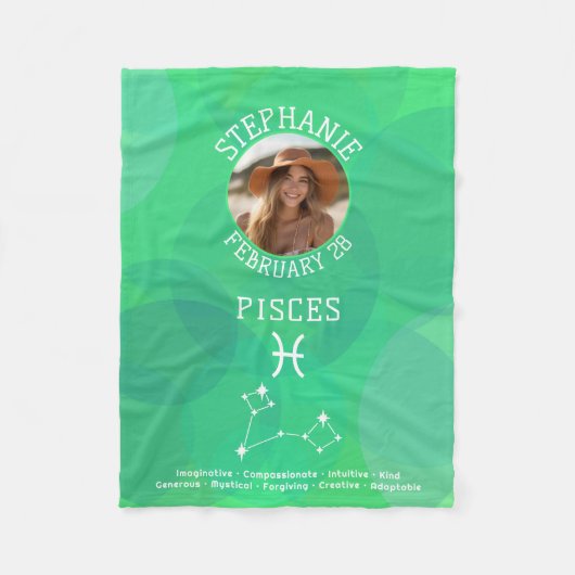 Pisces Zodiac Astrology Photo Custom Birthdate Fleecedecke (Vorderseite)