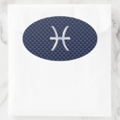 Pisces Zodiac auf Blue Carbon Fibre Print Ovaler Aufkleber (Tasche)