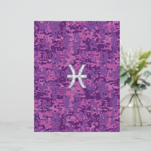 Pisces Zodiac auf Fuchsia Pink Digital Camouflage (Stehend Vorderseite)