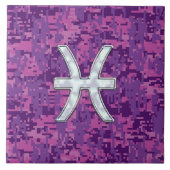 Pisces Zodiac auf Fuchsia Pink Digital Camouflage Fliese (Vorderseite)