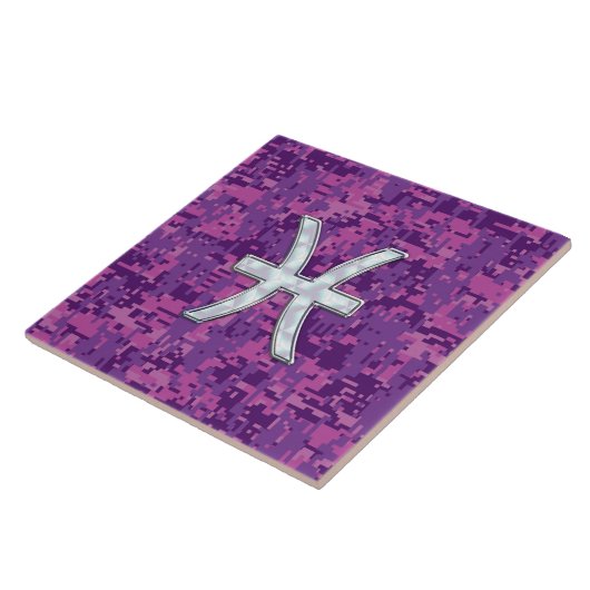 Pisces Zodiac auf Fuchsia Pink Digital Camouflage Fliese (Seite)