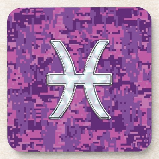 Pisces Zodiac auf Fuchsia Pink Digital Camouflage Getränkeuntersetzer (Vorderseite)
