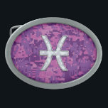 Pisces Zodiac auf Fuchsia Pink Digital Camouflage Ovale Gürtelschnalle<br><div class="desc">Ein Pisces Zodiac Symbol auf einem fuchsienrosa digitalen Camouflage Design Muster Printhintergrund. Ein modernes urbanes Design für eine großartige Geschenkidee zum Geburtstag. Designs sind in einer Auswahl beliebter Farboptionen verfügbar. Verwenden Sie den Link "Diesen Designer Gefragt", um uns mit Ihren speziellen Designanfragen oder für Hilfe bei Ihren Anpassungsbedürfnissen zu kontaktieren....</div>