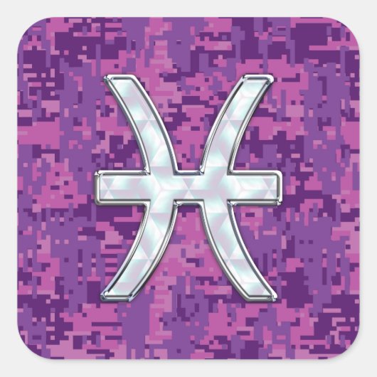 Pisces Zodiac auf Fuchsia Pink Digital Camouflage Quadratischer Aufkleber (Vorderseite)