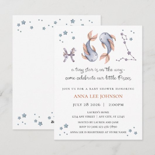 Pisces Zodiac Baby Shower Invitation Feiertagskarte (Vorne/Hinten)
