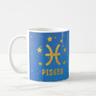 Pisces Zodiac Blue and Gold Astrologie Tasse